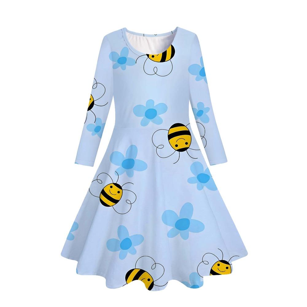 Girls' 3D Cute Bee Floral Dress Long Sleeve Summer Spring Vacation Daily Holiday Princess Beautiful Sweet Kids 4-12 Years Casual Dress A Line Dress
