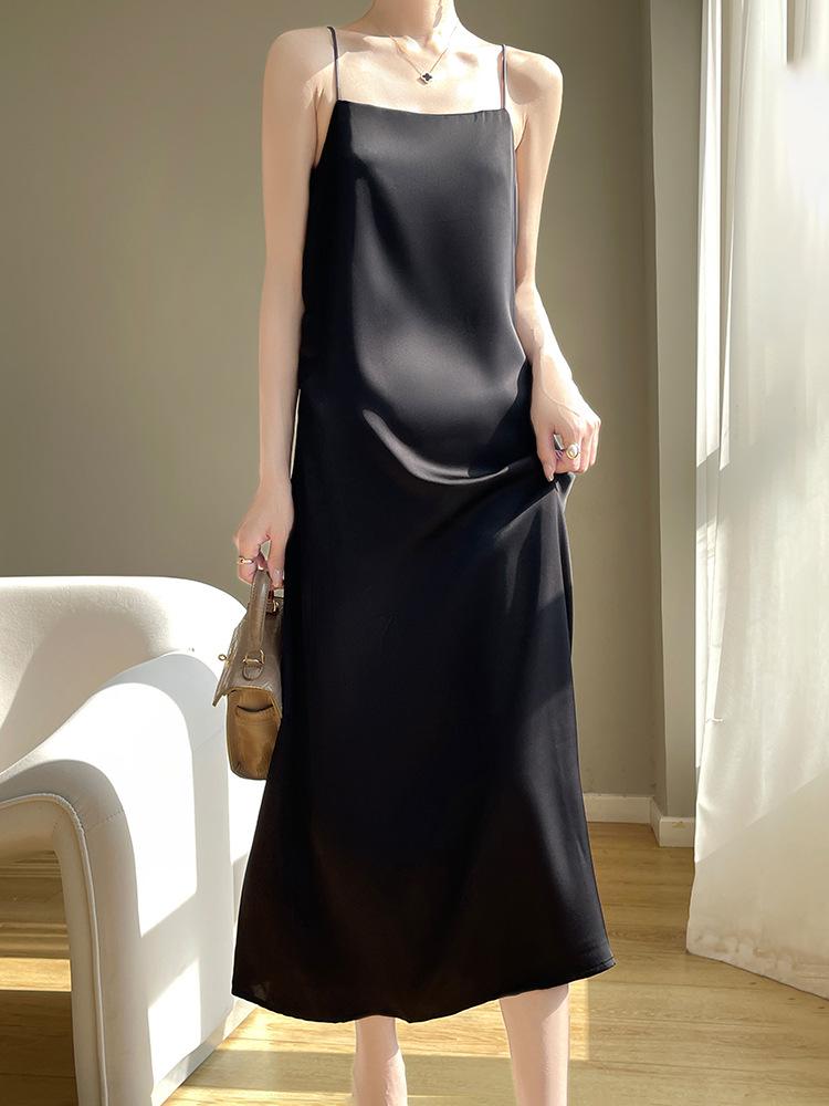 2024 Summer One-Shoulder Satin Acetate Camisole Dress for Women