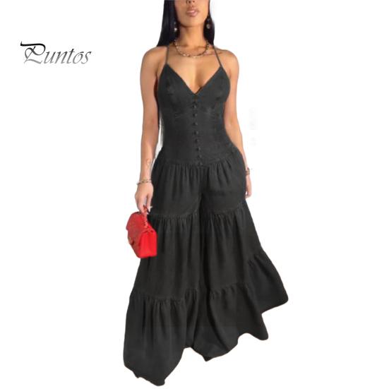 

Женские повседневные свободные комбинезоны, цельные комбинезоны без рукавов, струящиеся брюки, летние сексуальные комбинезоны с бретелью через шею и открытой спиной, широкие штанины M