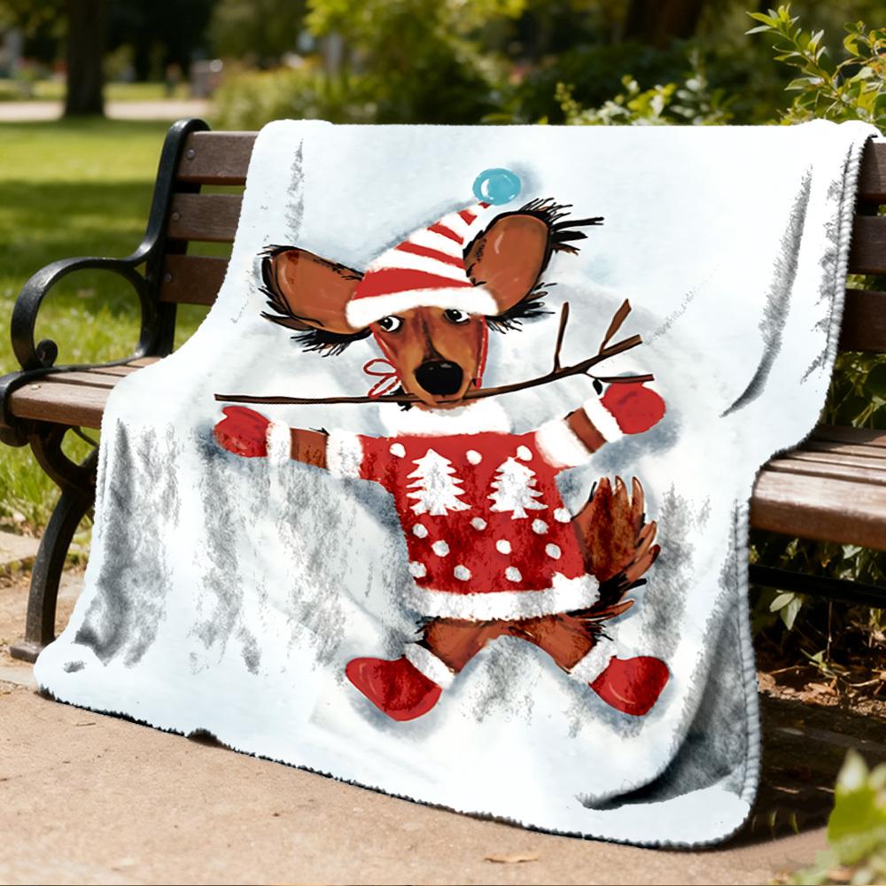 1pc Christmas dog Outdoor Flannel Blanket Soft All Season Polyester Throw , Perfect for Picnics & Travel , Picnic Accessory