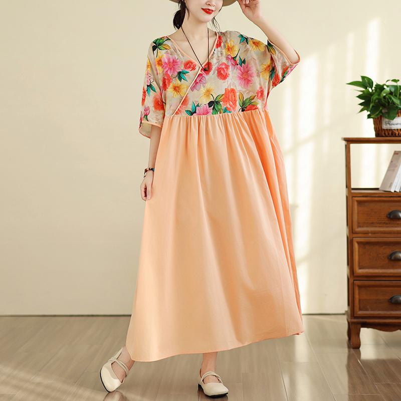 DIMANAF New 2026 Women Plus Size Casual Long Dress Summer Cotton Loose Oversize Maxi Beach Sundress Elegant Vintage Lady Print Floral