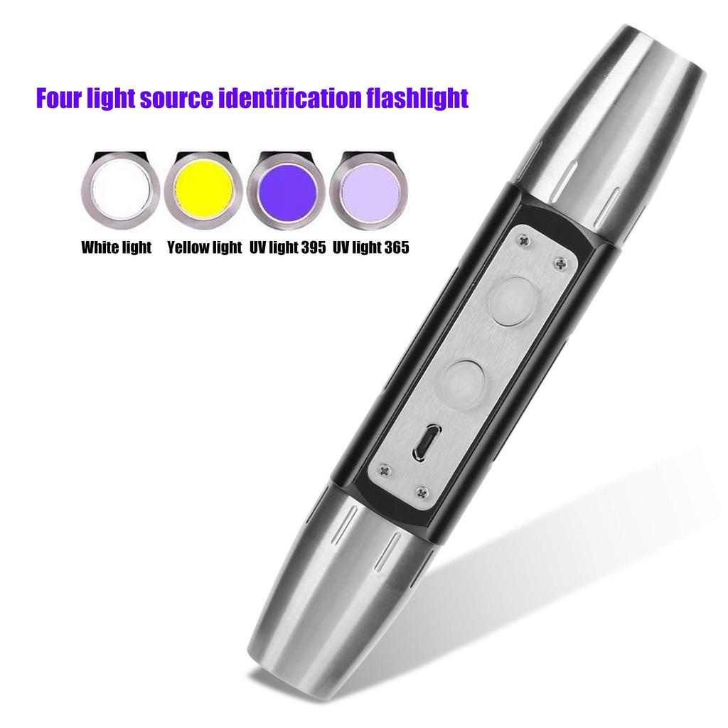Durable LED Flashlight for Jade and Gemstone UV USB White Light Pale Yellow Light Purple Light Purple for Identifying Jade and Gemstones High-Power,