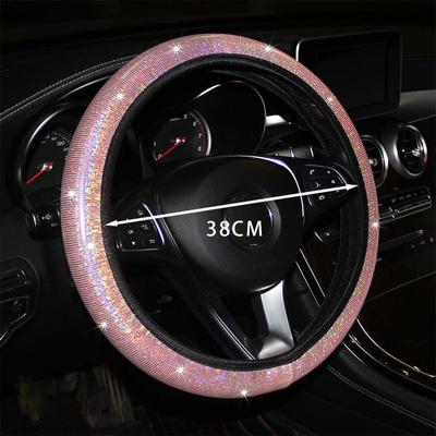 Car Rhinestones Steering Wheel Cover With Crystal Diamond Sparkling Car Suv Steering Wheel Protector Fit 14.5-15 Inch Vehicle