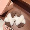 Black high-end flat-bottomed outer wear fluffy slippers female 2025 autumn and winter new one-pedal fairy velvet cotton slippers