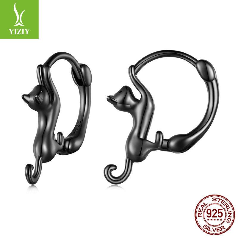 S925 Sterling Silver Cat Ear Buckle Female, Cute Fun Animal Earrings Earrings Sce1488