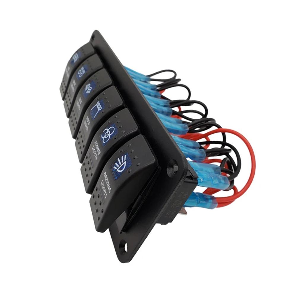 LED Backlit 6 Gang Rocker Switch Panel Compatible with 12V 24V Automotive Marine RV Truck and Off-Road Electrical Setups