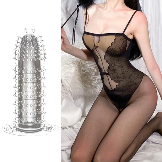 5Pcs/Set Men Condoms External Use Soft Transparent Sexual Stimulation Sex Toy Large Particles Penis Sleeves Spike Condoms for Couple