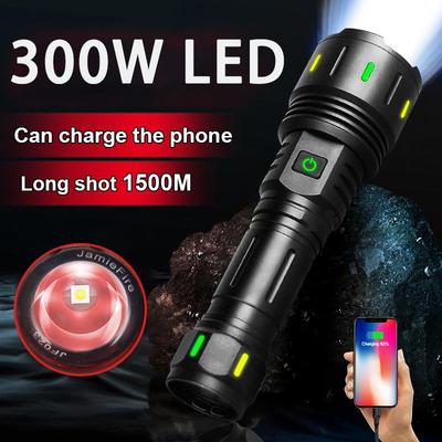 Super Bright Flashlight High Lumen 1000000LM Torch Fluorescent Light Zoomable Lamp Self-protection Lantern Waterproof Torch Light