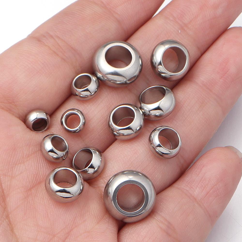 20pcs Stainless Steel Big Hole Beads Round Loose Spacer Beads For Jewelry Making DIY Bracelets Necklace Accessories Wholesale