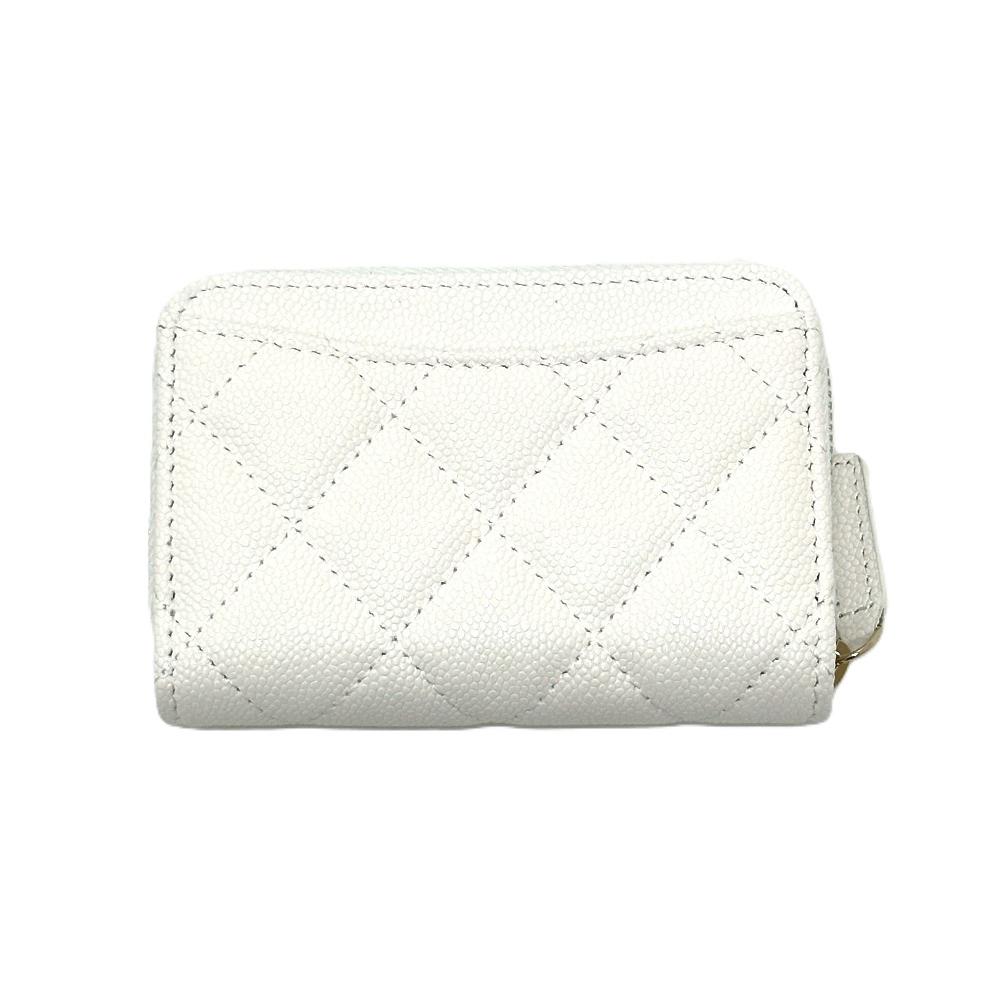 CHANEL AP0216 Matelasse Mark Classic zip coin purse Caviar Leather White Unused
