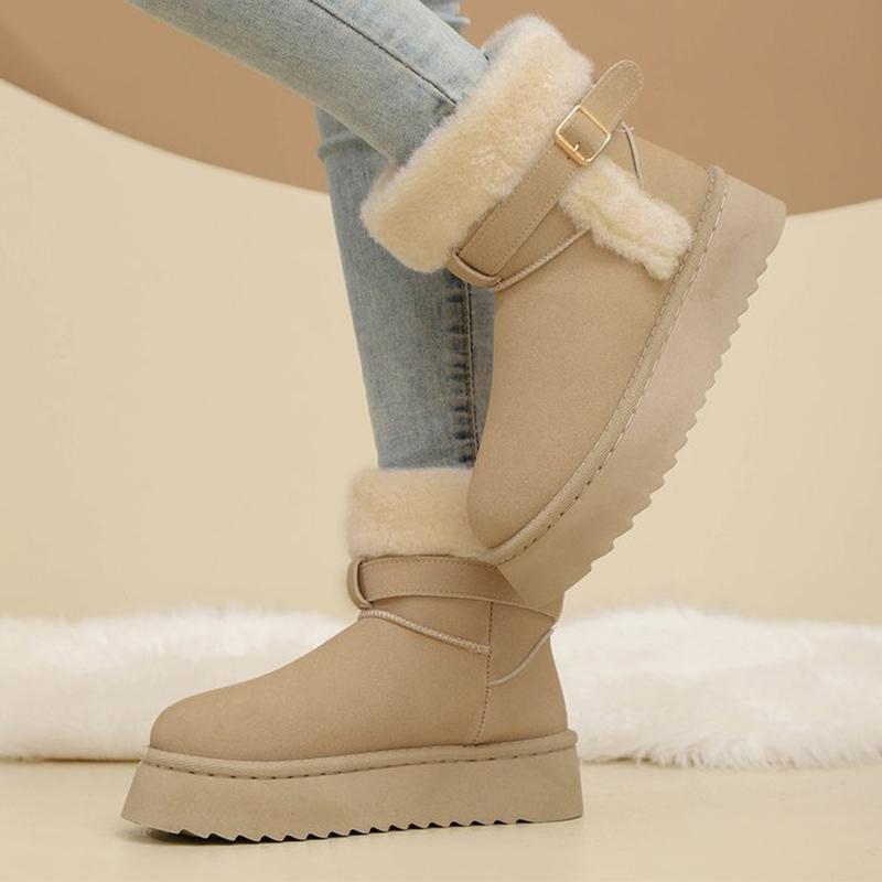 Fashion Ankle Strap Detor Snow Boots for Women Winter Chic Faux Suede Platform Snow Boots Woman Non Slip Warm Plush Booties Mujer