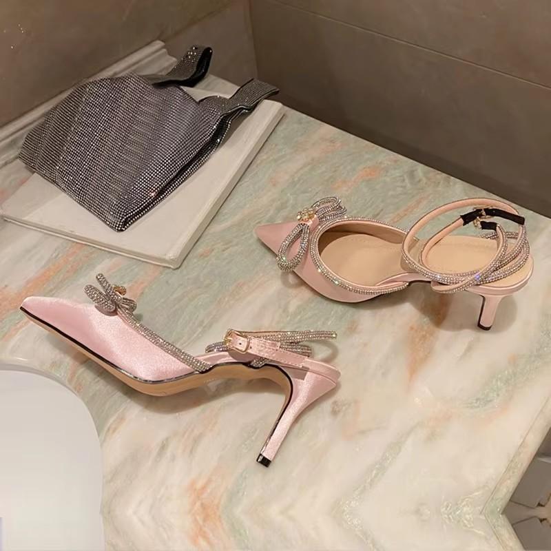 Fashion Eilyken Style Glitter Rhinestones Silk Transparent Pumps Women Crystal Bowknot Satin High Heels Party Prom Stripper Shoes