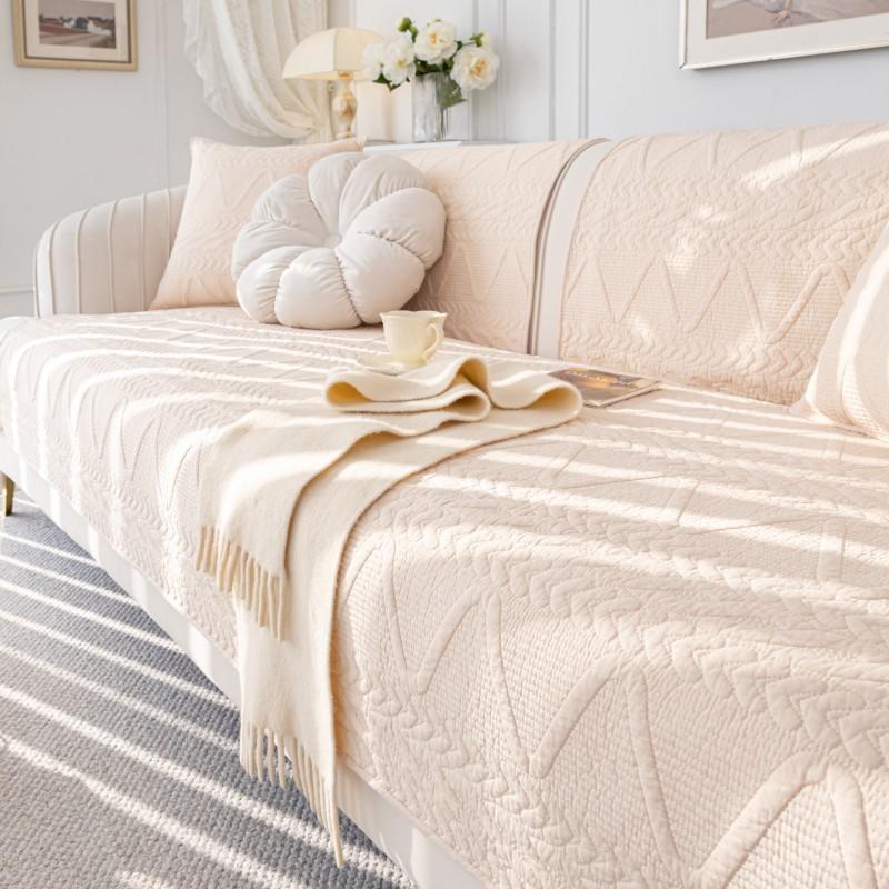 Modern Pure Cotton Sofa Cover Corner Jacquard Sofa Cushion Living Room Furniture Dustproof Non-Slip Solid Color Couch Cushion