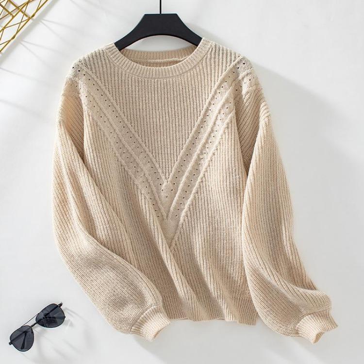 

Вінтажний вільний трикотажний светр з довгим рукавом, однотонний пуловер з круглим вирізом, топ на осінь-зиму XL абрикосовий