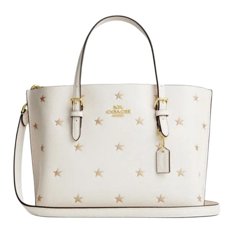 Coach Women's White Mollie Logo Star Print Leather Tote Bag Tote Chalk Cw022-Imcah