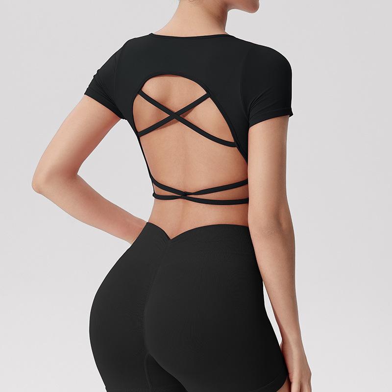European & American Women's Seamless Sports Top with Built-in Bra & Stylish Back