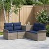 Sofa Set 5 Pieces Gray and Navy Blue Poly Rattan and Steel