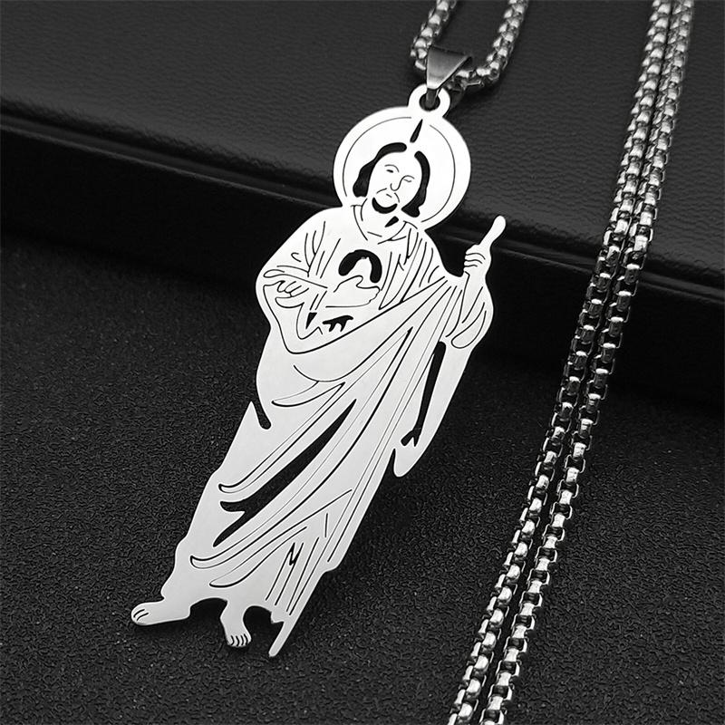 San Judas Tadeo Pendant Necklace for Men Women Stainless Steel Silver Color Saints Apostle of Jesus Chain Jewelry