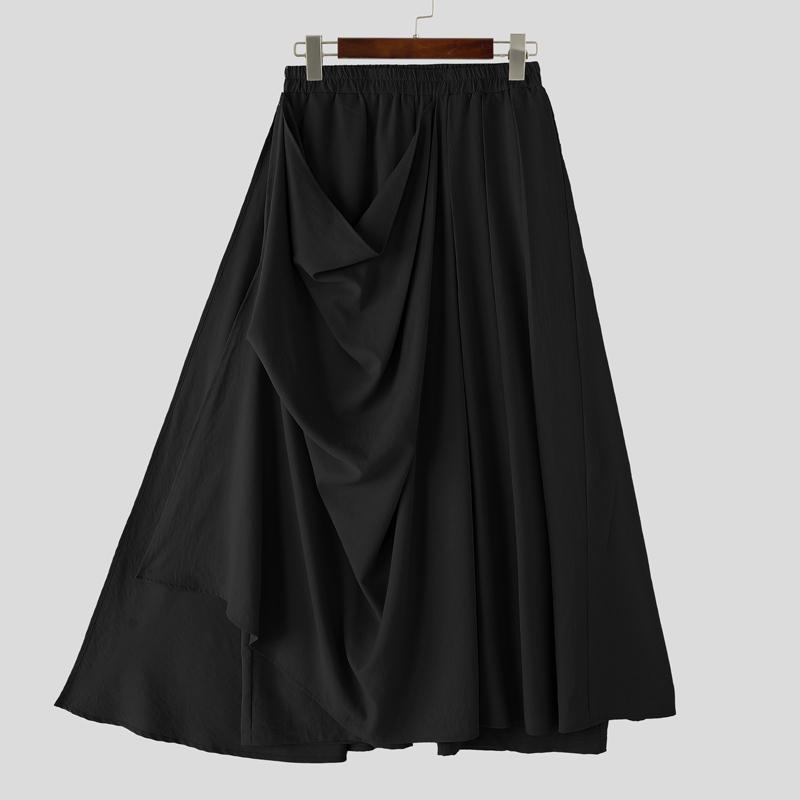 INCERUN Herre Elastisk Midje Uregelmessige Lag Casual Løse Lange Bukser Vide Ben Bukser