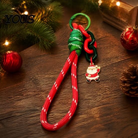 Braided Rope Lanyard Christmas Wristlet Keychain, Keychain with Santa Snowman Xmas Decorative Reindeer Charm, for Backpacks Hangbags Festive