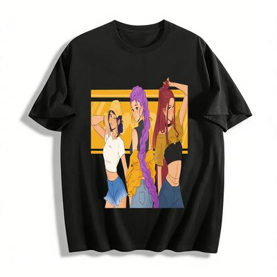 Cool Girl Group Print Short Sleeve T-shirt Casual Loose Fit Trendy Streetwear For Women Pure Cotton T-shirt