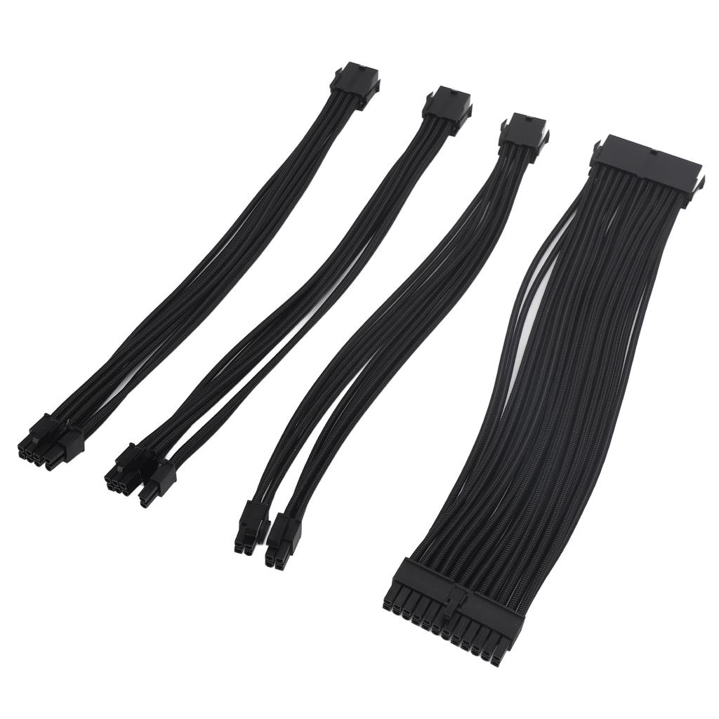 4PCS 18AWG PSU Cable Extension Power Cords 30cm Nylon Sleeved 24 Pin ATX 4+4Pin CPU 6+2Pin PCIE GPU Power Supply