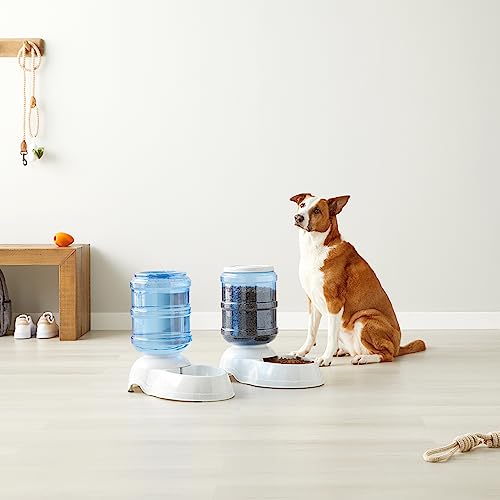 Amazon Basic Automatic Pet Feeder and Water Dispenser Set, Gravity-Fed, Large, 9L, Gray