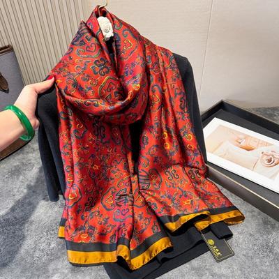 Luxury Print Satin Silk Scarf Shawl Women Fashion Hijab Beach Sun-Proof Stole Wraps Bufanda Female Headkerchief Echarpe 90*180Cm