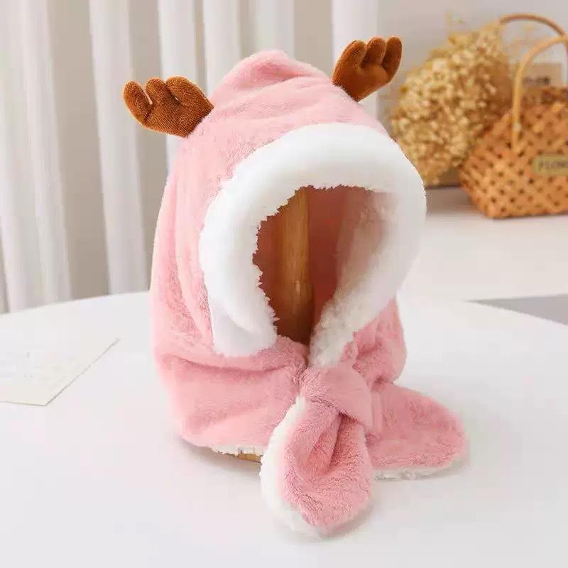 

Deer Antler Baby Scarf and Hat Set - Thickened Warm Children s Ear Protection for Boys and Girls One Size розовый