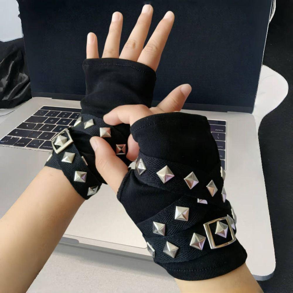 with Buckle Straps Fingerless Gloves Subculture YK Hot Girl Gloves Wasteland Style Accessories