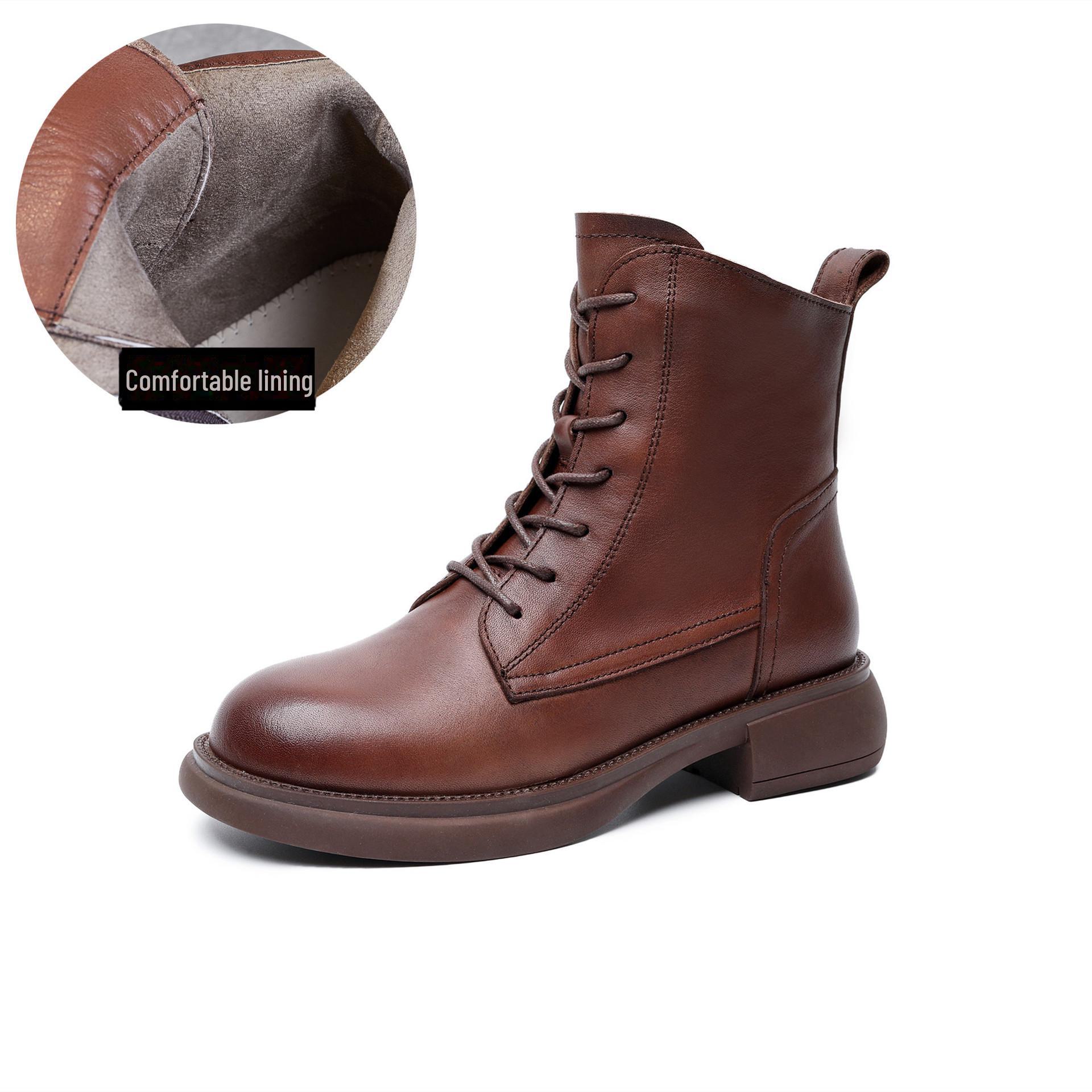 

2023 Осень/Зима Ретро Британские Ботинки Мартин - Женские Ботинки Из Яловичной Кожи С Молнией По Боку Тонкие Мягкие Короткие Ботинки single lining, 39 коричневый