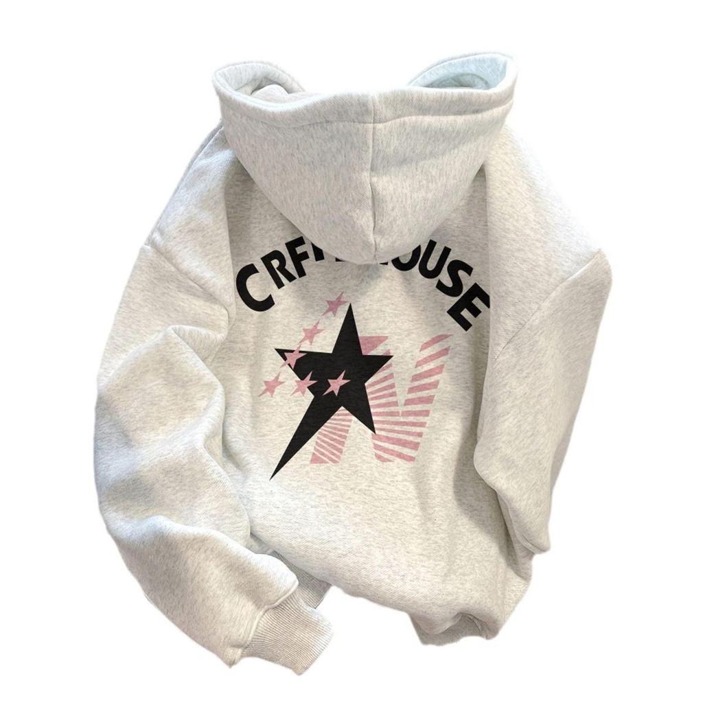 American High Street Fleece-Lined Hooded Sweatshirt: Autumn/Winter 2024 Thickened Trend for Couples