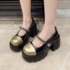 Fashion Women's Platform High Heels 2025 New French Mary Jane Shoes for Women Fashion Round Toe Chunky Heel Party Wedding Dress Shoes