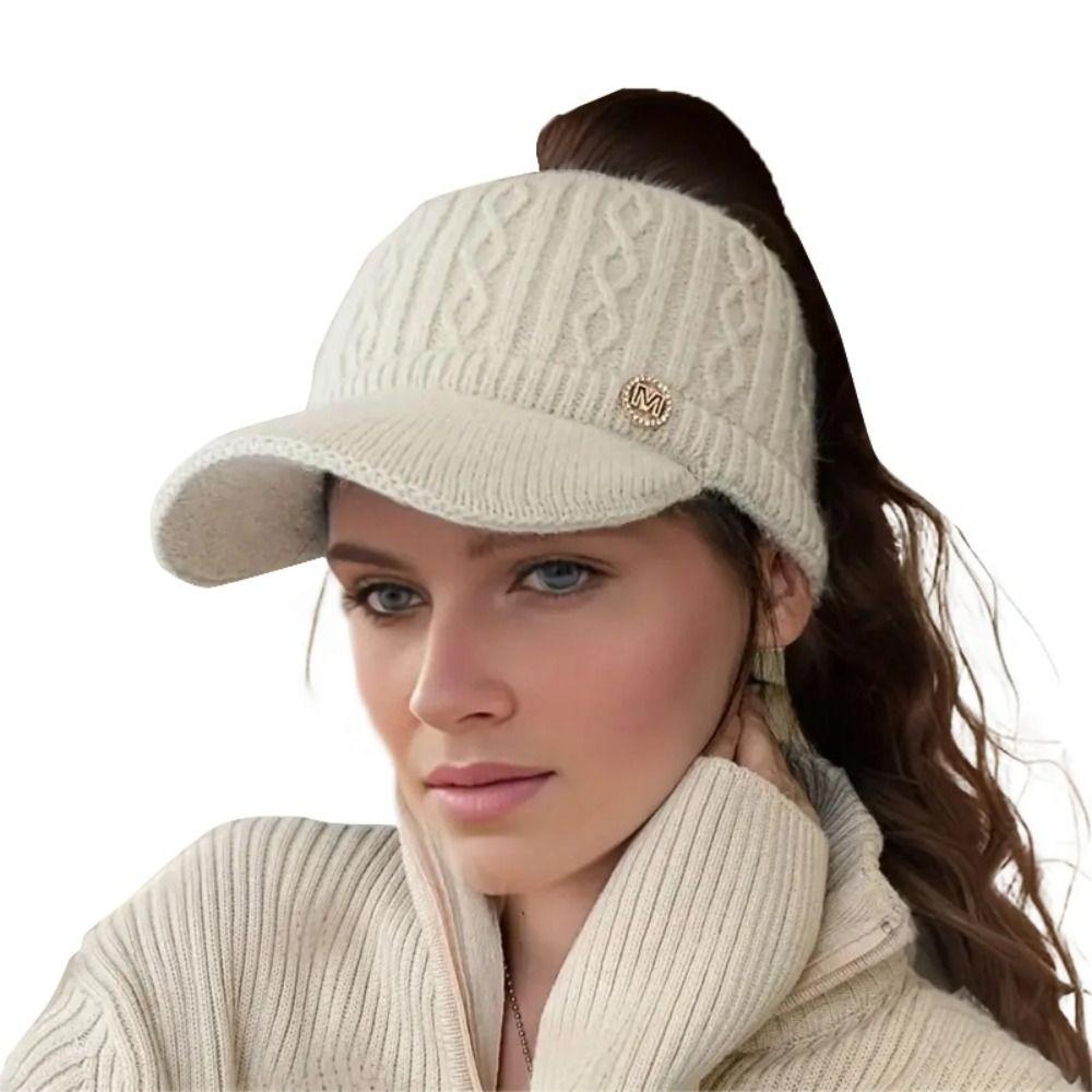 Empty Top Duck Tongue Cap Padded Warm Visor Cap Fashionable Ponytail Hat Autumn and Winter