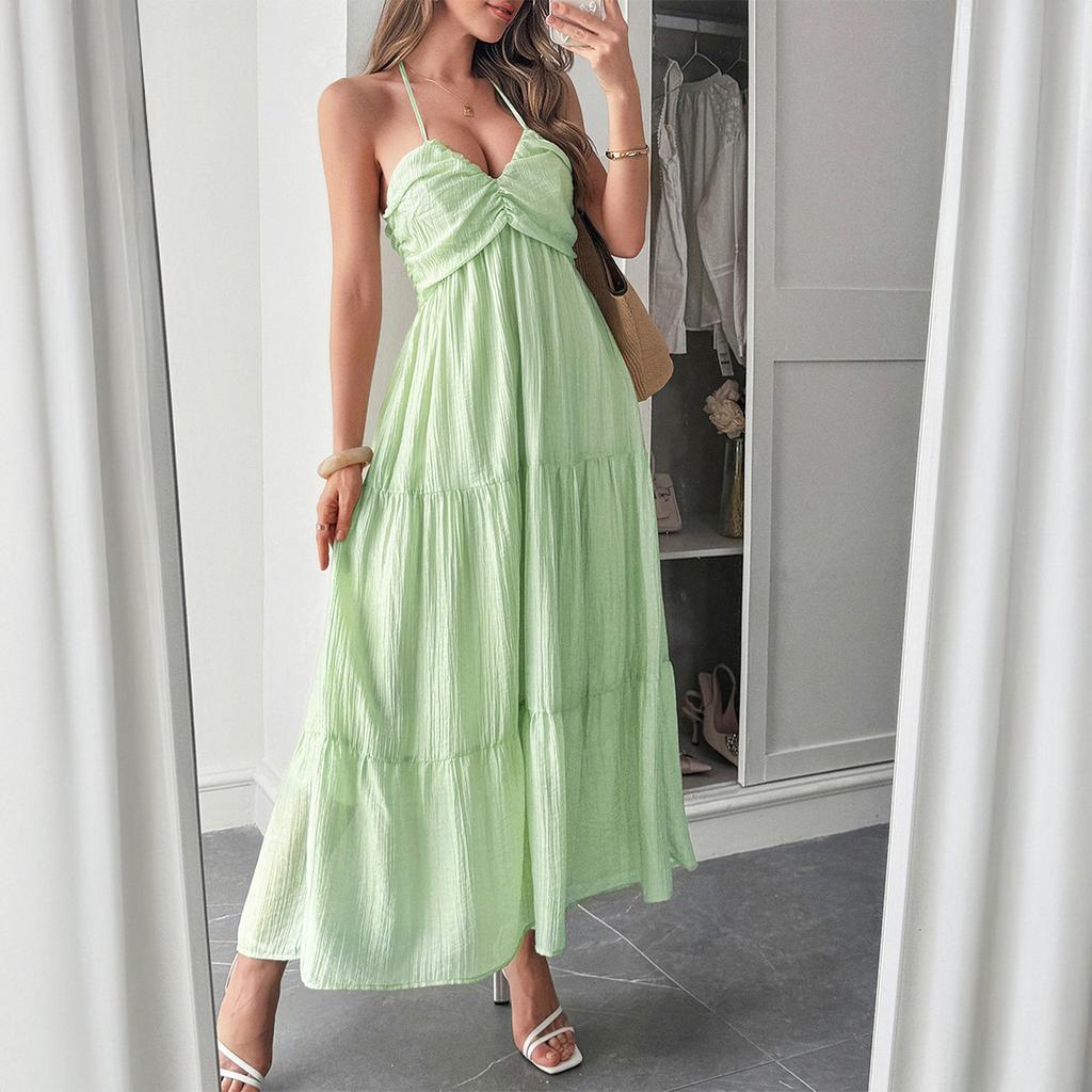 Elegant Vacation-style, Halter-neck, Seaside Atmosphere, Long Dress, Women's Dress, Spring and Summer