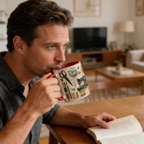 Spersonalizowany Kubek do Szycia Kubek Kawowy ze Szwami z Wzorem Maszyny do Szycia dla Kobiet Krawcowych Pikujących Rękodzielników Kreatywny Prezent dla Mamy Babci Święto