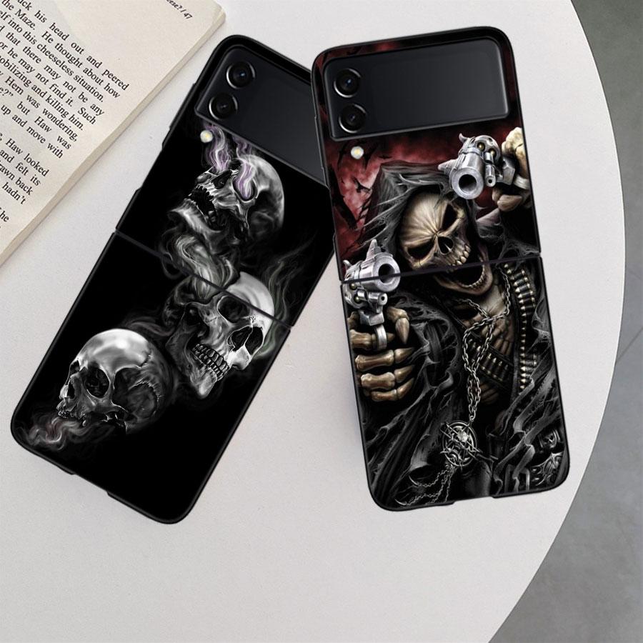 Grim Reaper Skull Skeleton Case for Samsung Galaxy Z Flip 6 Flip 5 4 3 5G Black Cell Phone Cover Samsung Z Flip 5 5G Luxury P