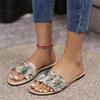 Fashion Lady Slippers Summer New Fashion Open Toed  Roman Shoes for Women Rhinestones Sexy Flat Flip Flops Slides Zapatos Mujer