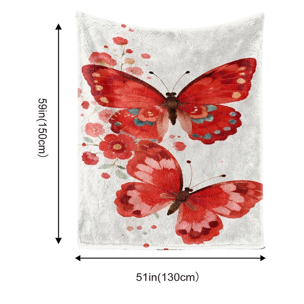 Red Butterfly Pattern Flannel Printed Blanket Suitable for All Seasons Suitable for Living Room Office Sofa and Travel 180x250CM