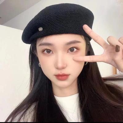 Beret Oil Painting Hat for Women Korean Version Showing Face  Showing Temperament Cotton and Linen Beret Hat New Style Whitening