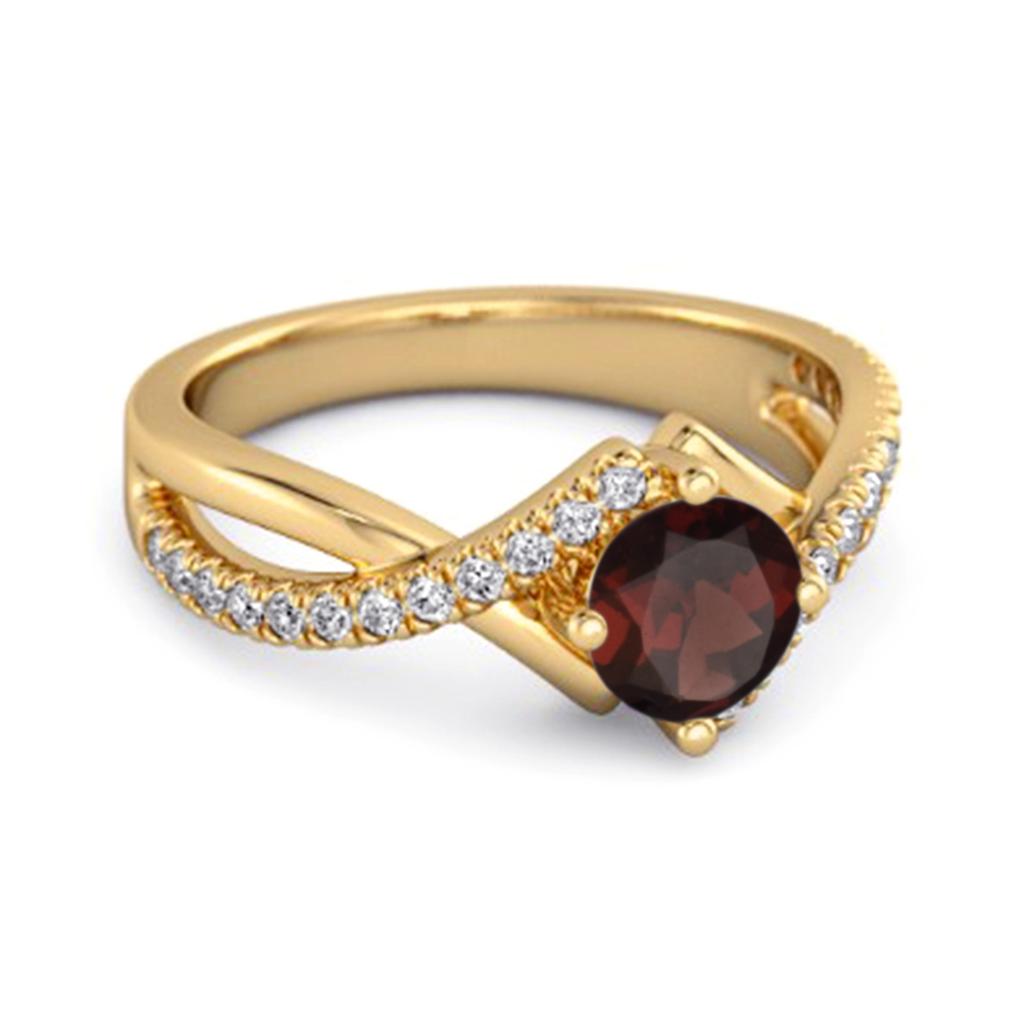 Garnet Split Band Crossover Pave Ring - 925 Sterling Silver Gold Vermeil