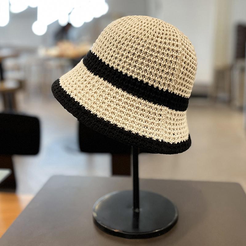 Retro woven hat women's spring and autumn breathable hollow face small knitted bucket hat sunshade bucket hat tide