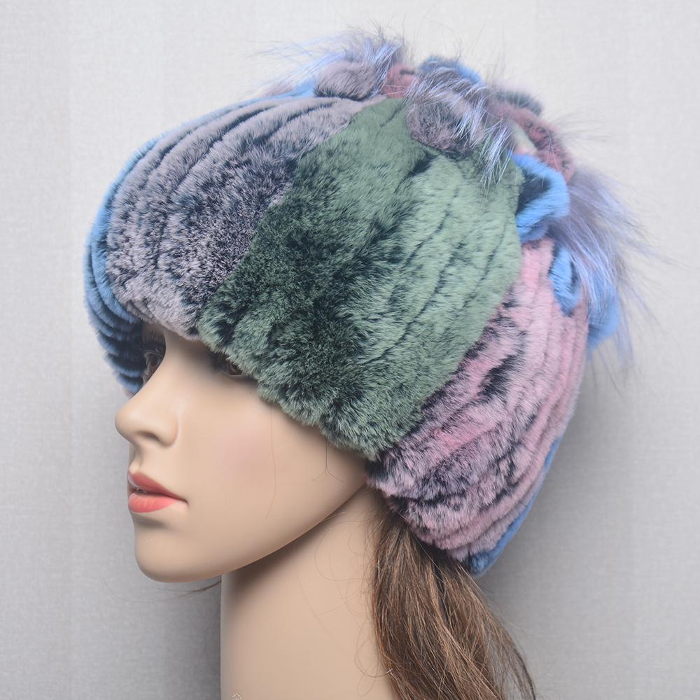 Fluffy Winter Real Fur Hat Natural Rex Rabbit Fur Warm Cap Ladies Knitted 100% Geunine Fur Hats