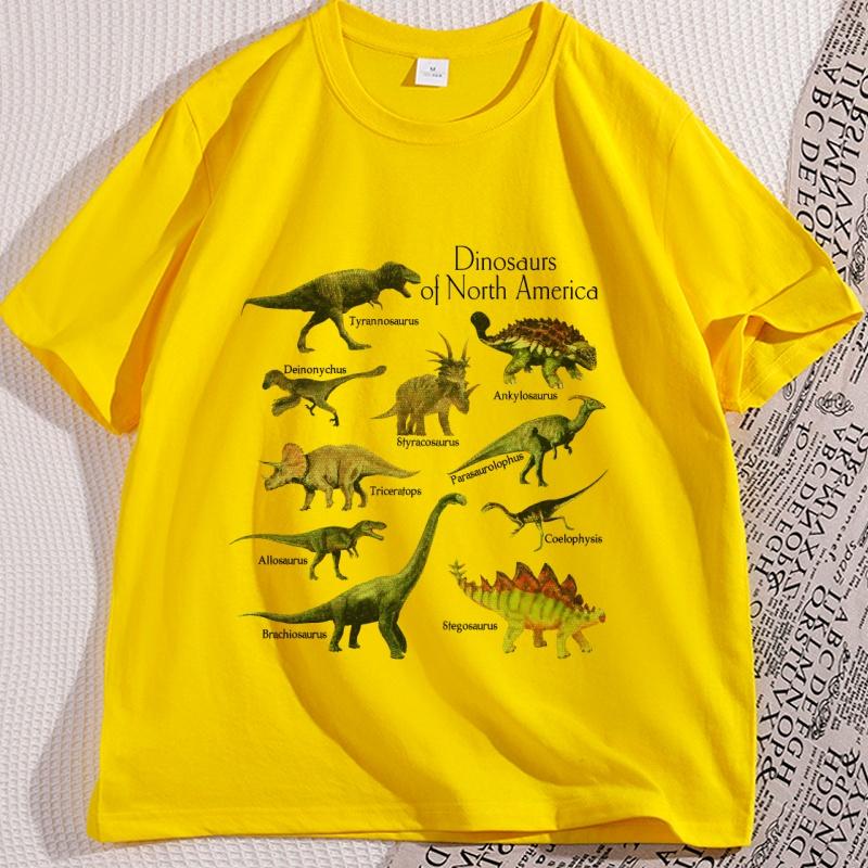 Vintage 90s Dinosaur Species Graphic Tee Cotton Short Sleeve Printed Tshirt Casual Round Neck Cool Loose Streetwear Clothing