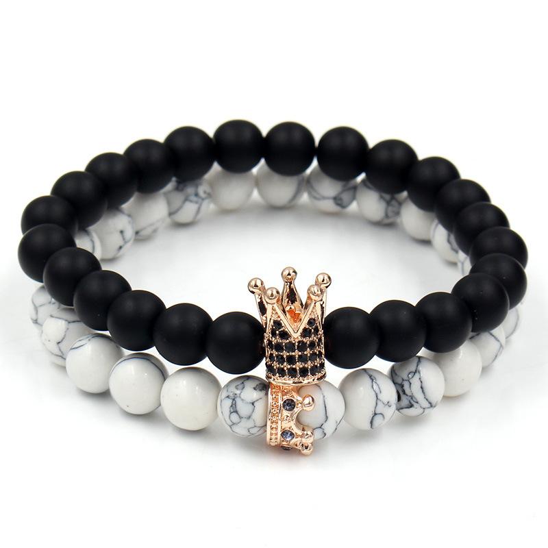 Fashion Versatile Energy Stone Turquoise Braided High Crown White Diamond Mixed Wear Small Crown Set Bracelet Bracelet