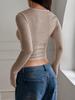European & American Y2K Style Square Neck Long Sleeve Slim Fit Ribbed T-shirt