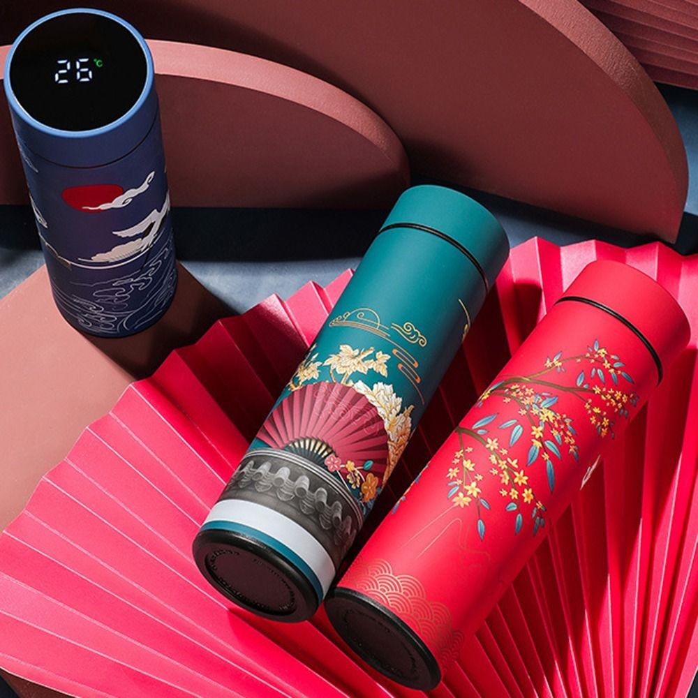 Display Double Layer Chinese Style with Lid Coffee Tumbler Thermos Cup Vacuum Flask Water Bottle
