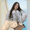 Imitation fox fur jacket black and white spots leopard print lapel loose fur jacket women's light