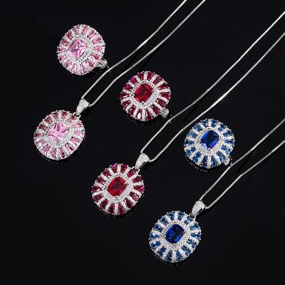 Set di Gioielli Anello Ciondolo Rubino Smalto Cloisonné Vintage Lusso Gioielli da Donna