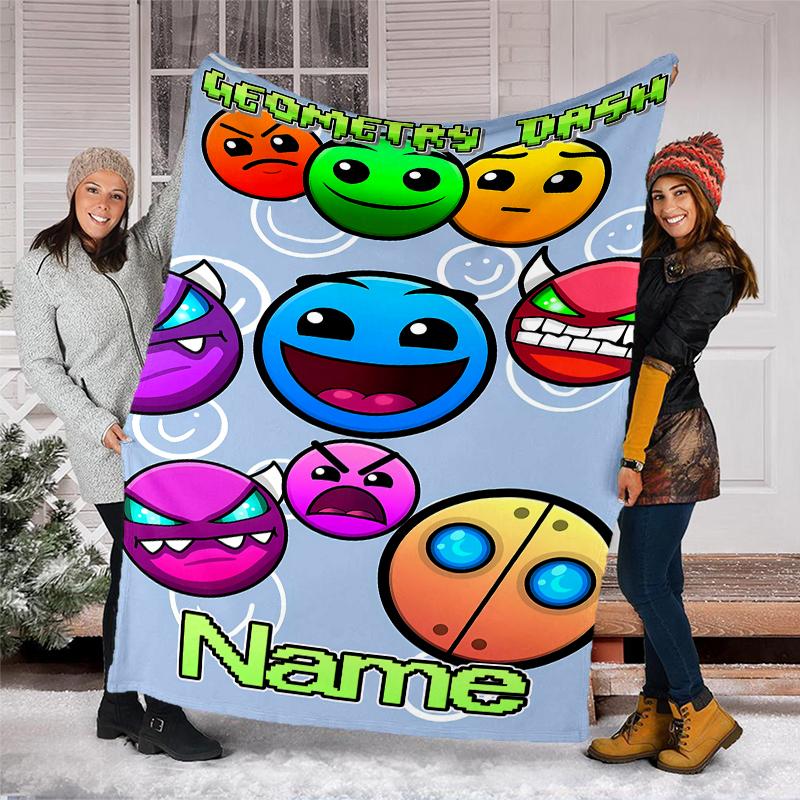 Gepersonaliseerd Custom Naam Deken - Geometry Dash Print Design, Deken voor Bank, Bed, Reizen, Kamperen - Zacht en Warm, Geweldig Cadeau